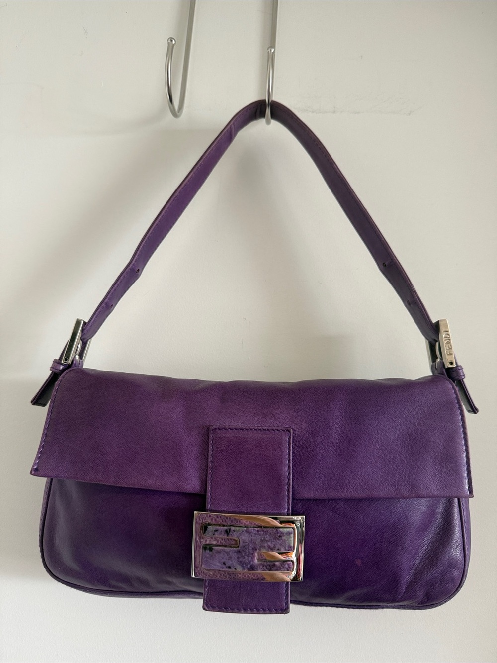 Vintage Y2K Fendi Purple Leather Baguette